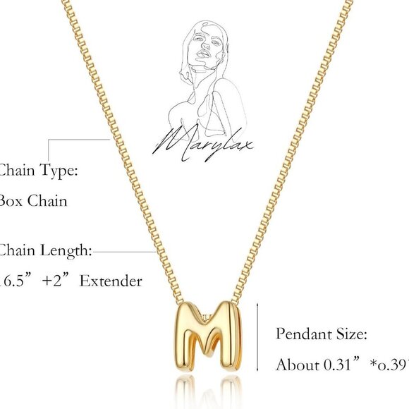 Gold Letter Necklace Women 14k Gold Plated Personalized Bubble Pendant - Picture 5 of 8